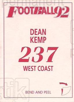 1992 Select AFL Stickers #237 Dean Kemp Back